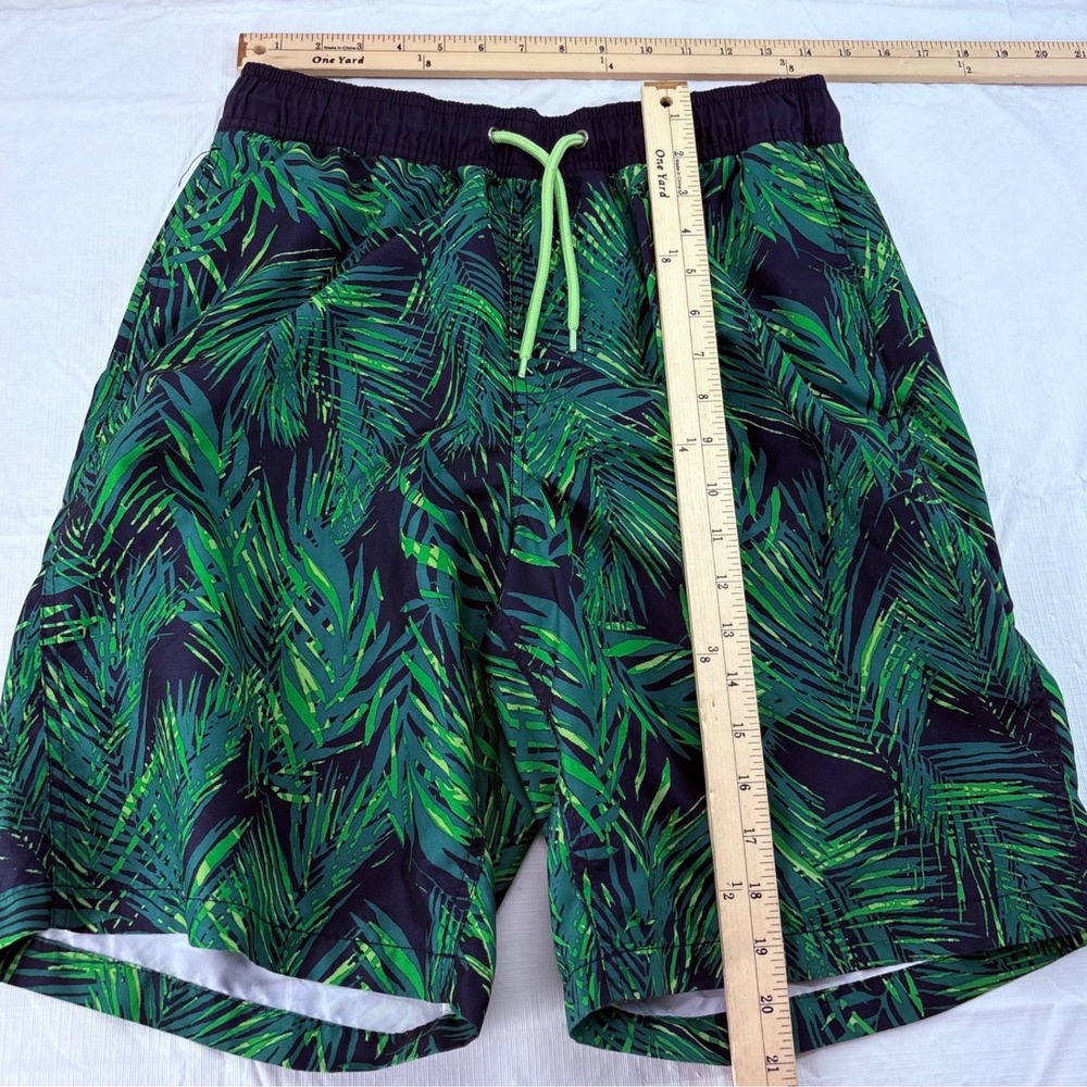 Gap Mens Medium Tropical Palm Leaf Print Swi Trunks Navy Blue Green Board Shorts - Picture 4 of 6